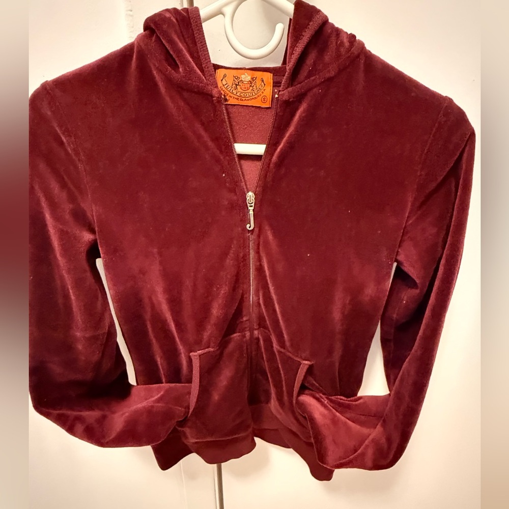“Juicy Couture” Original “Love & Luxury” Burgundy Velour Hoodie- Size: Small